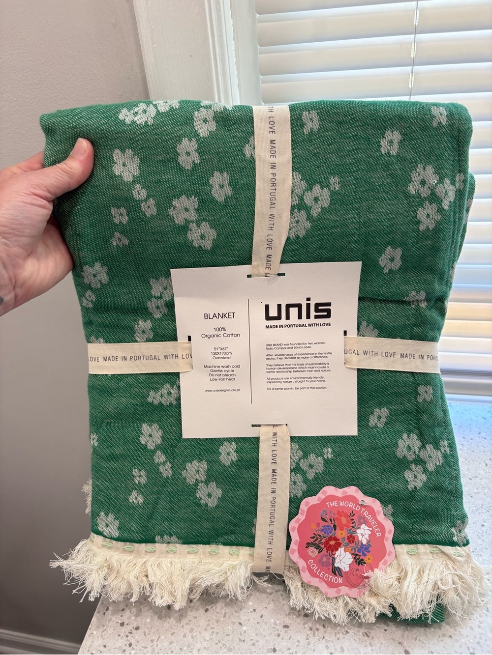 NWT UNIS Green Floral Organic Cotton Blanket